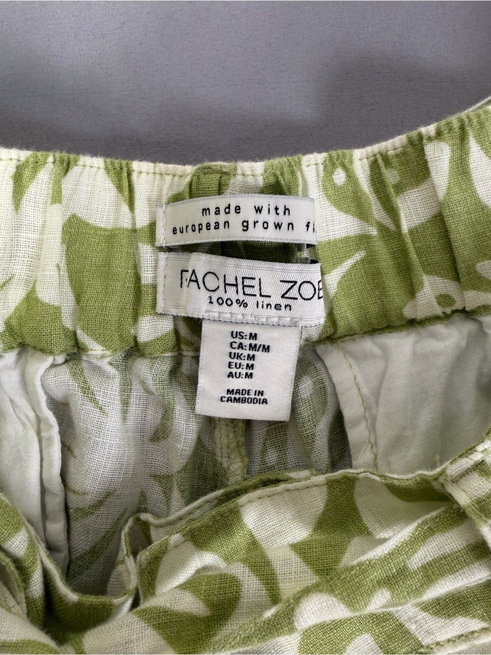 100% Linen Rachel Zoe Green and White Tropical Palm Print Wide-Leg Pants Size M - Picture 4 of 13
